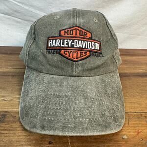 Harley-Davidson Hat Cap Strap Back Olive Green Embroidered Bar Shield Patch Mens